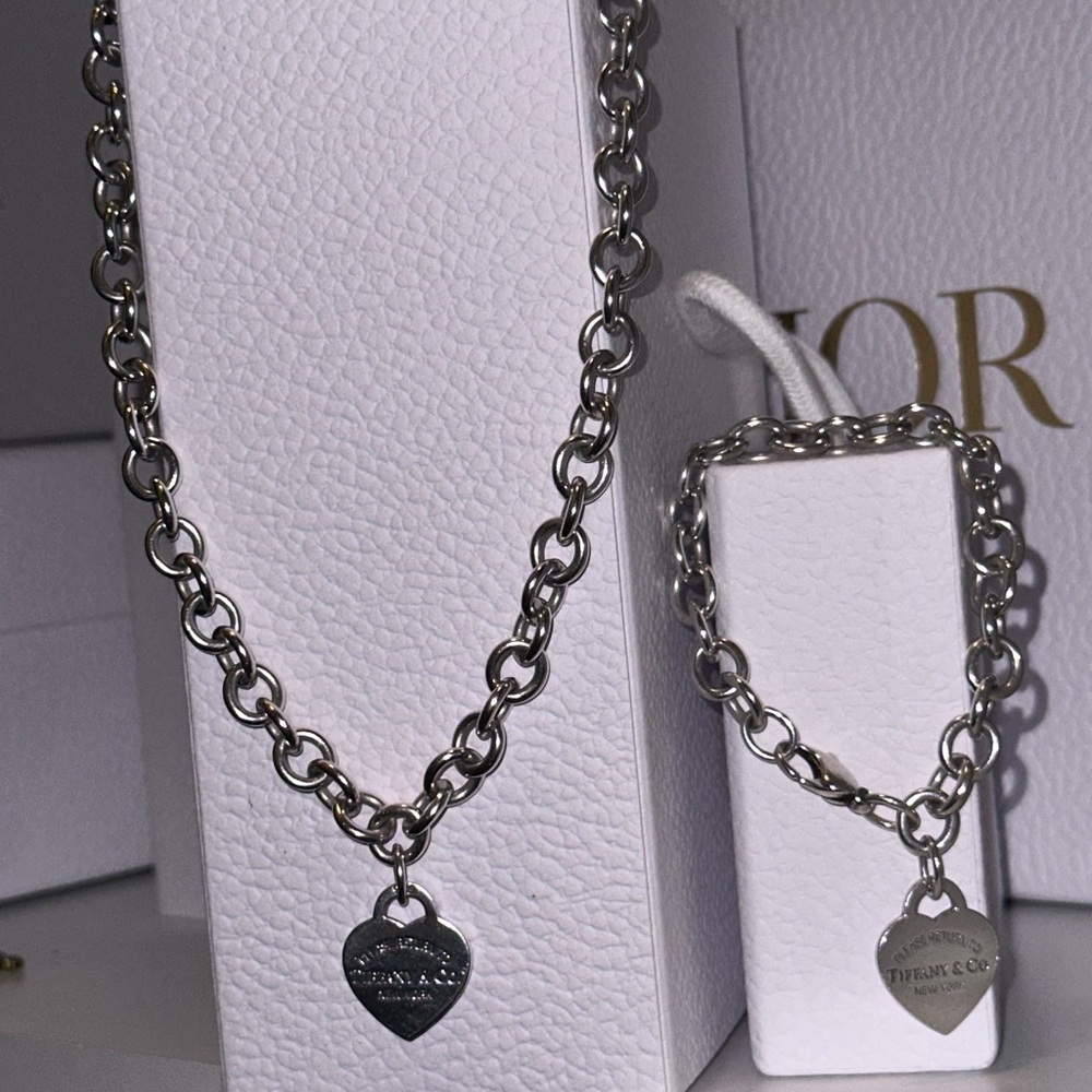 Vintage Tiffany & Co. Return to Tiffany Heart Tag Necklace & Bracelet Set